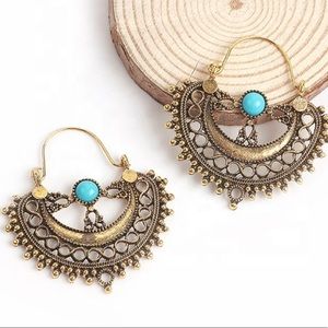 Vintage Gold Bali Gypsy Turquoise Earrings